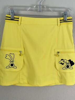 M U Sports Womens 38 Yellow Skort Dog Graphic Zip Pockets Golf Activewear